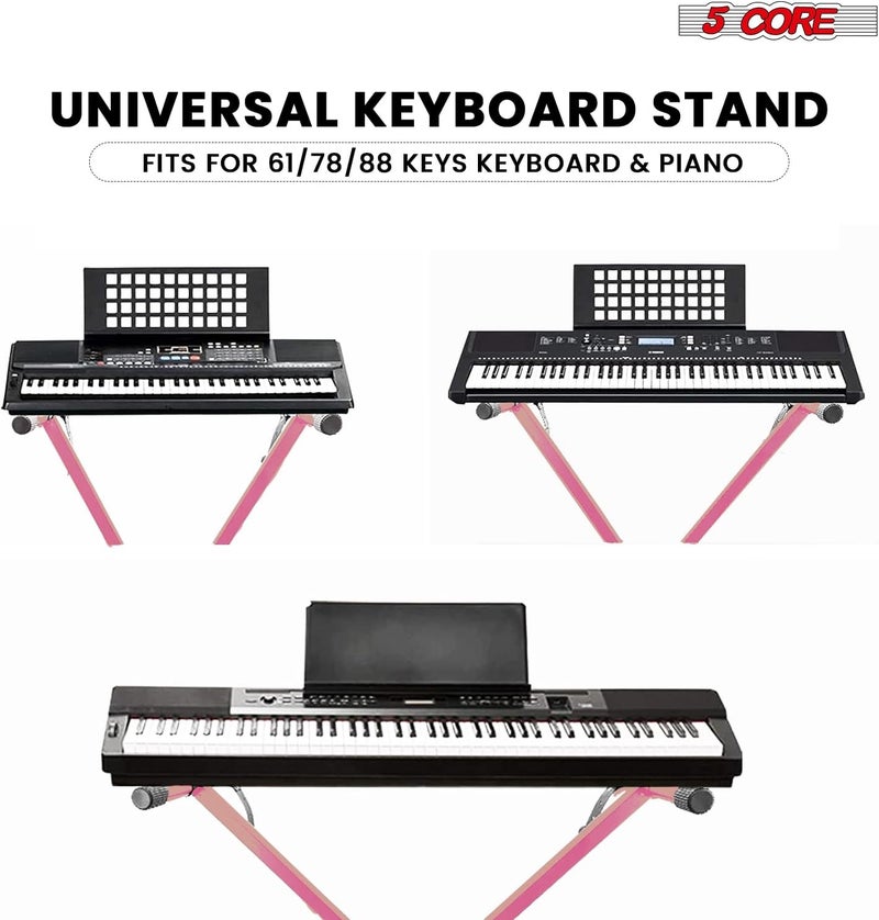 5 Core Keyboard Stand Single X 7 Adjustable Heights & Width Digital Electric Piano Synthesizer Music Stands For 61 76 88 Keys Durable & Sturdy Easy to Assemble - KS 1X BPNK - Image 3